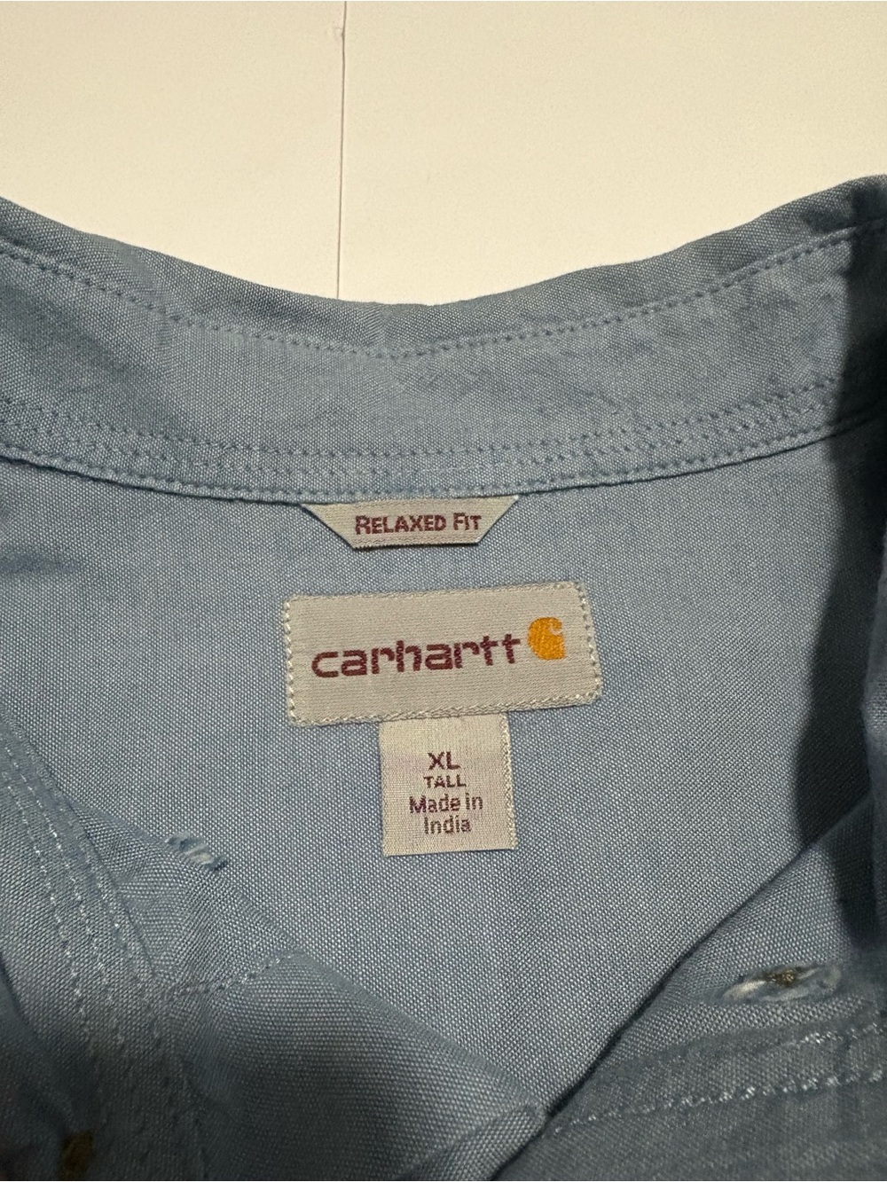 Carhartt Relaxed Fit Short Sleeve Work Shirt XL Tall Light Blue Cotton - Picture 2 of 5